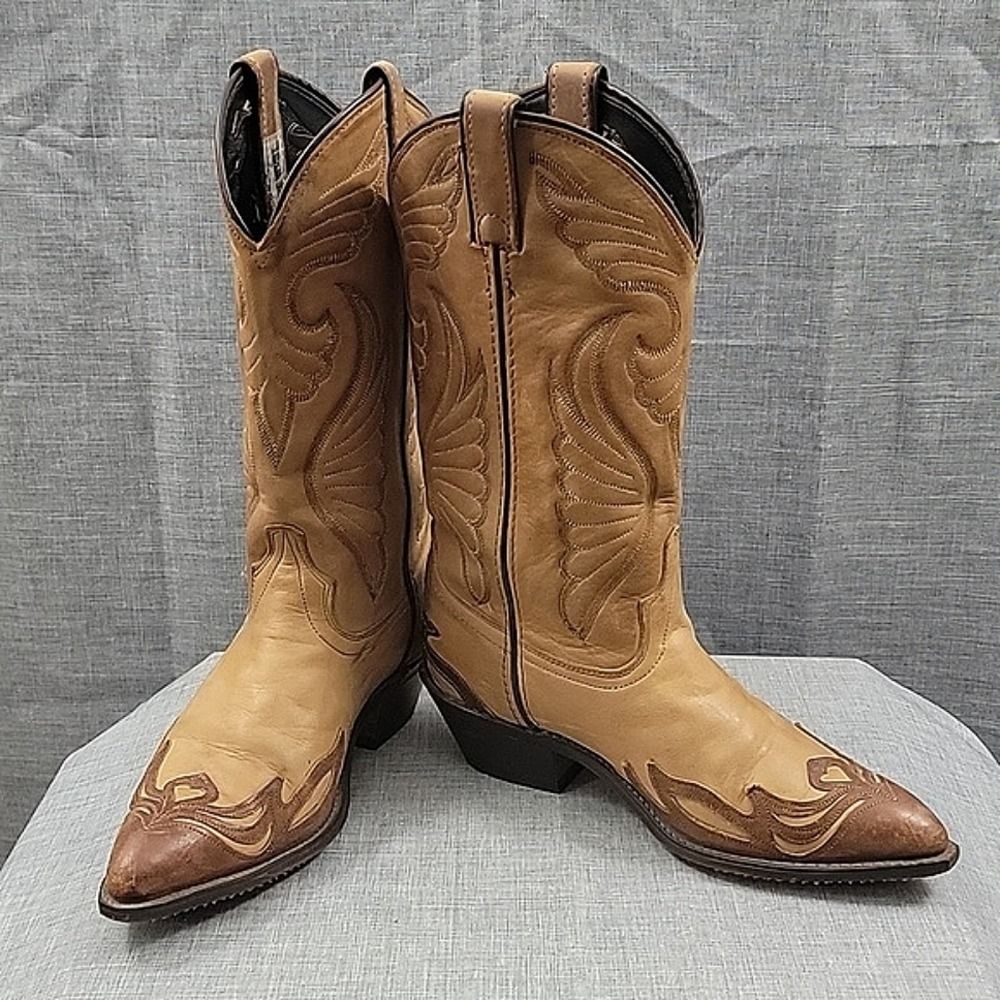Code West 80s 90s Cowgirl Boots -Tan leather Mid Calf Made in USA Women's SZ 7
